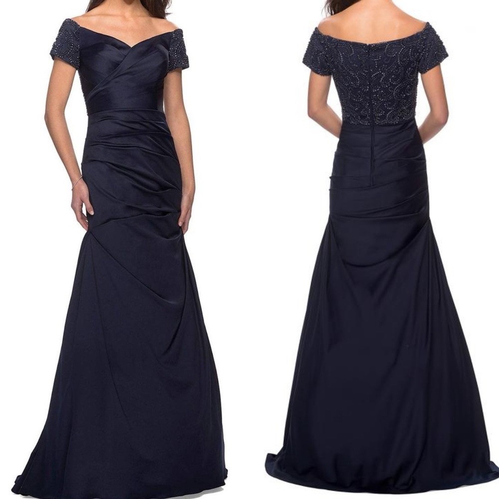 La Femme Evening Gown Beaded Satin